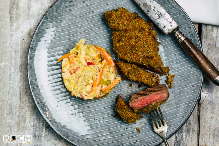 Rumpsteak auf Lauch-Karotten-Gemüse